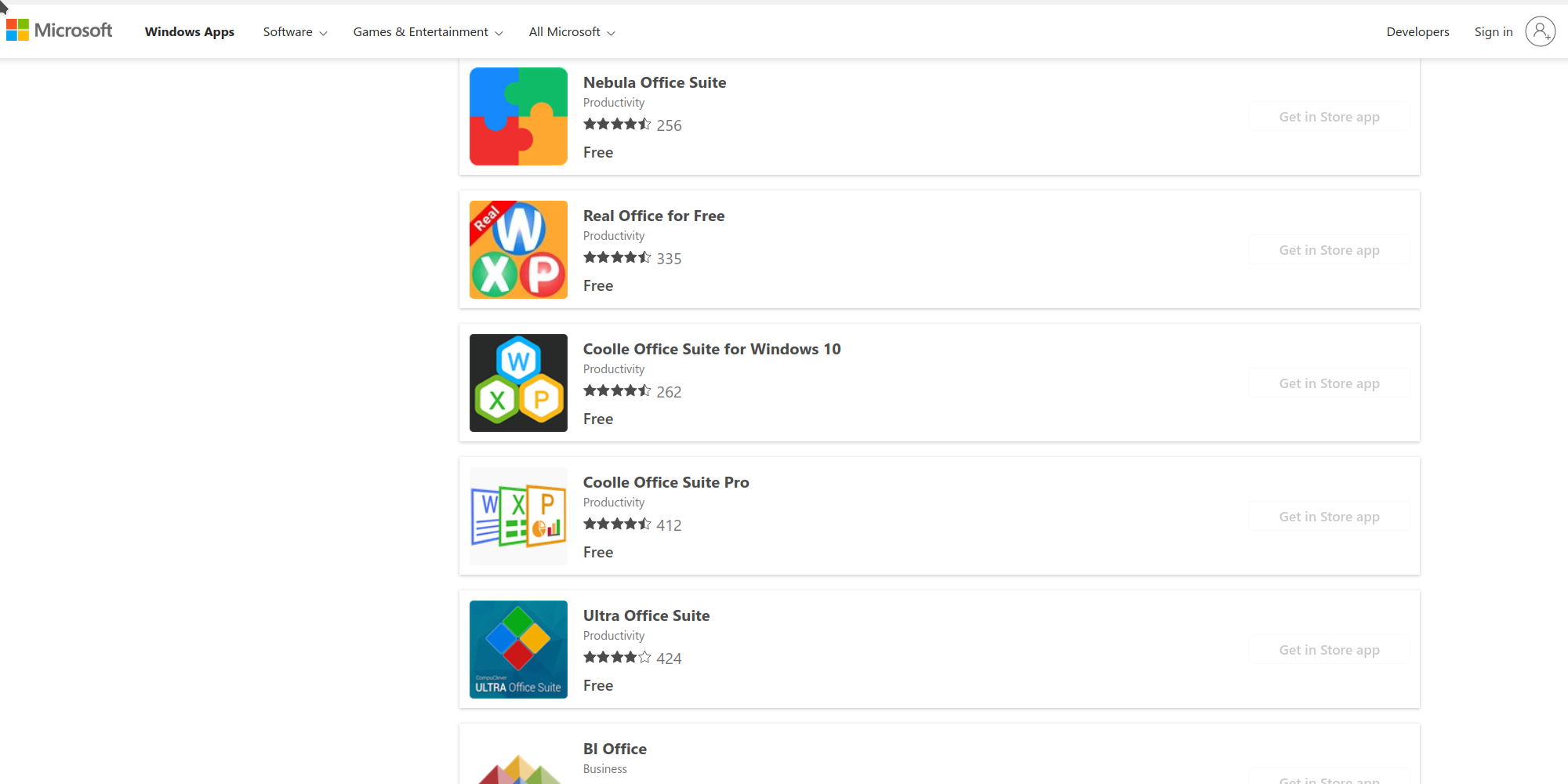 Le store de Microsoft lorsqu'on recherche le mot « office » Le store de Microsoft lorsqu'on recherche le mot « office »